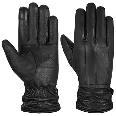 Hand Fellow Genuine Sheepskin Women Leather Gloves, Women Winter Gloves Fleece Lined Touch Screen Driving Gloves (Black, M) Cover