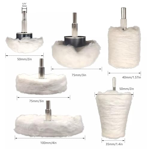 Image of Inditrust Polishing Wheel,6pcs White Buffing Wheel Pad Mop Kit Wheel Shaped Polishing Tool for Metal Aluminum,Stainless Steel,Jewelry,Wood,Plastic,Ceramic,Glass