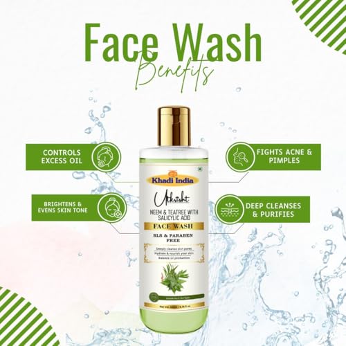 Image of Khadi Neem & Tea Tree Face Wash 200ml | Herbal & Natural | With Salicylic Acid | For Acne & Pimples | Brightens & Evens Skin Tone | SLS & Paraben Free | For All Skin Types | Men & Women