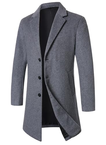 FANARCHER Men’s Wool Blend Pea Coat Casual Long Jacket Single Breasted Overcoat Notched Collar Winter Trench Coat3