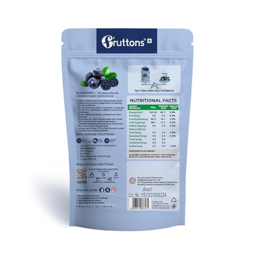 Fruttons Dehydrated Blueberries | Unsweetened & Oil-Free | Premium Dried Blueberries | 100% Natural, No Added Sugar | Rich in Antioxidants Superfood | For Healthy Snacking, Smoothies & Baking (50g | Single Pack) - Image 2 thumbnail