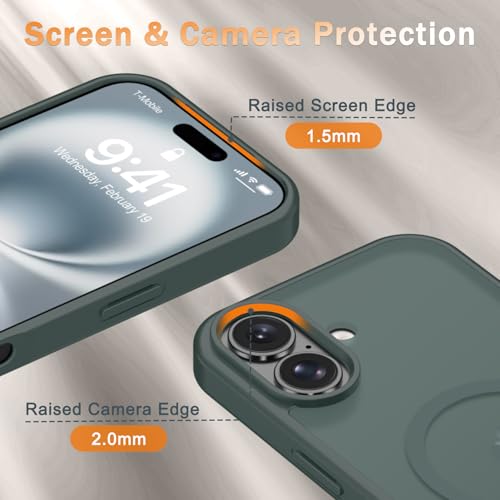 Image of YENAPOON for iPhone 16 Case, Matte Magnetic Phone Cover [with 1 Screen Protector] [Support for MagSafe] [Shockproof Military Grade Protection] Translucent Frosted Back, Gray