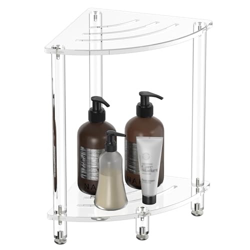 Sumerflos Acrylic Corner Shower Stool for Inside Shower, Clear Shower Bench with Adjustable Feet for Shaving Legs Seating Waterproof Heavy Duty Easy Assemble Modern, 11.81" D x 11.81" W x 18.66" H