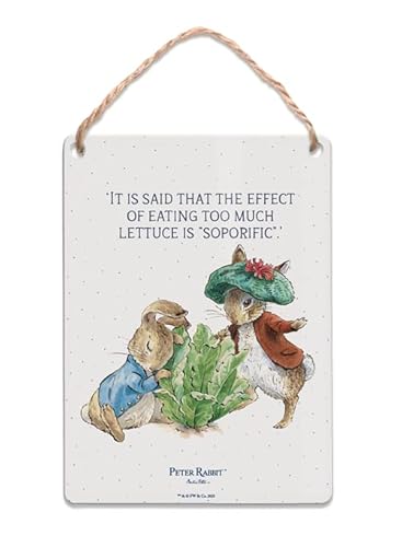 The Original Metal Sign Peter Rabbit And Benjamin Bunny With Lettuce Metal Dangler Sign (65 X 90 Mm) - Beatrix Potter