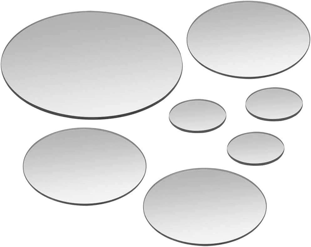 7 Piece Wall Mirror Set Round Glass - Frameless Mirror Set - Decoration Sticking Wall Mirror Set for Cloakroom, Bedroom, Entrance Hall