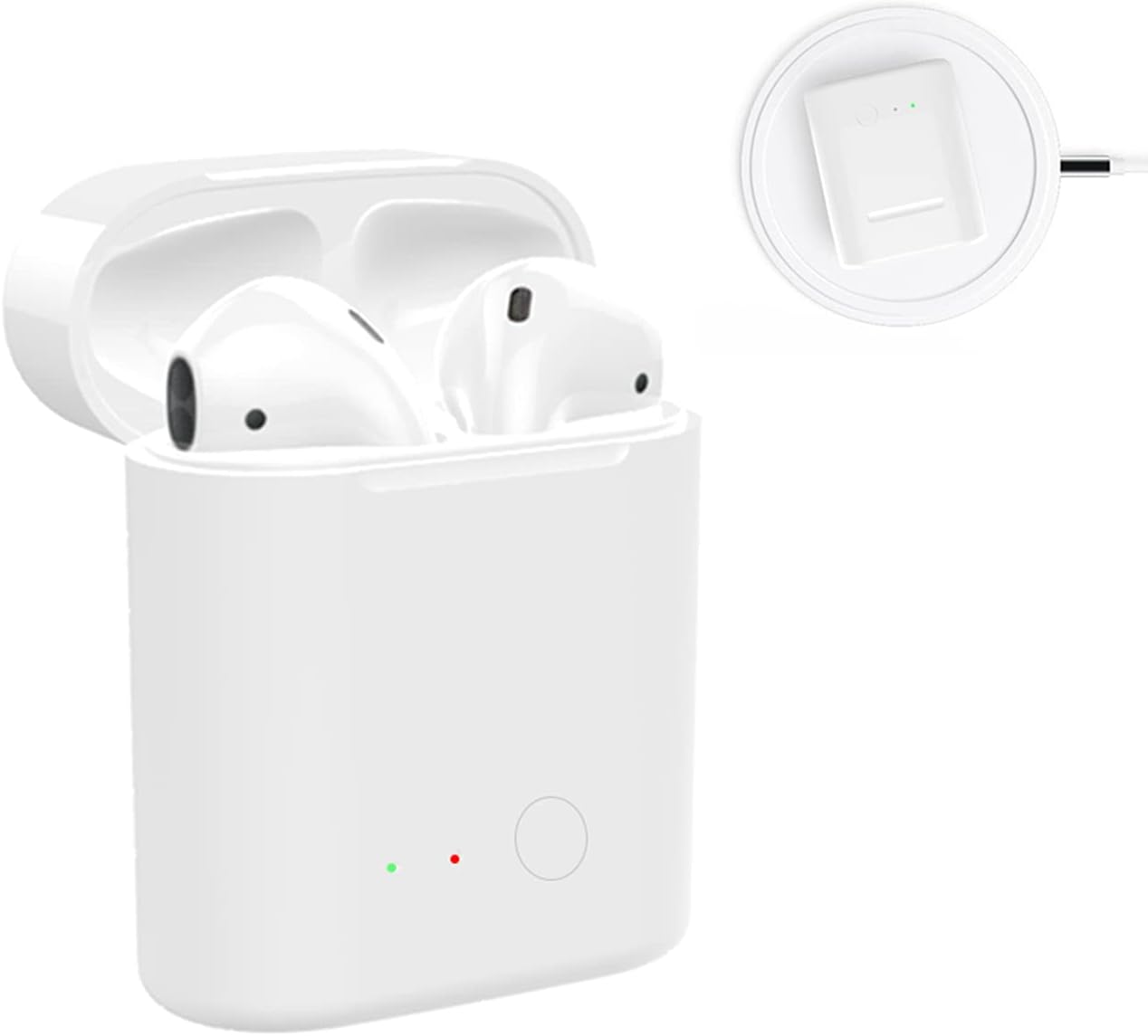NeotrixQI Qi Wireless Charging Case Replacement Compatible with AirPod 1 2 with Sync Bluetooth Pairing Button, Protective AirPods Charger Cover Built-in Battery 5 Times Full Charge (White)