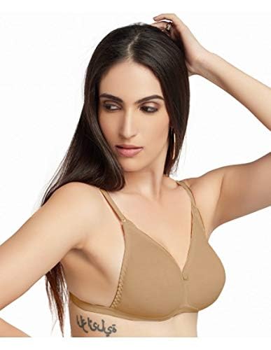 Image of DAISY DEE Women Girls Cotton Seamless Non Padded with Detachable Transparent Straps Bra in White Color - Saree Bra (in, Cup Band, B, 30, Regular, Beige)