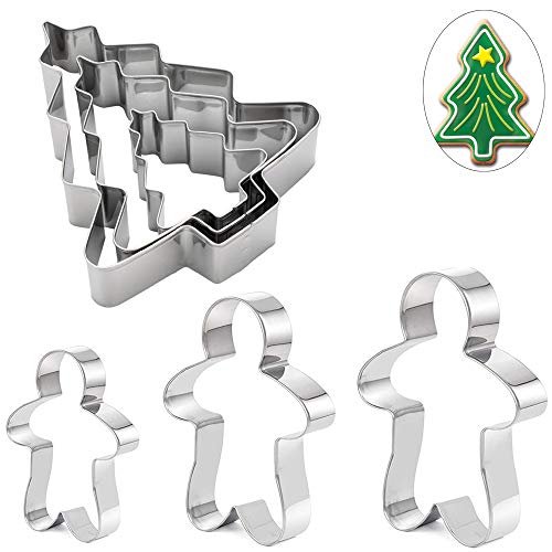 Hpamba Jengibre y Pasteles Árbol de Navidad Molde Galletas con Forma del Hombre Galletas de Acero Inoxidable Gingerbread Moldes Galletas Forma Cutter para Tartas Accesorio Moldes DIY 6 Piezas, Plata