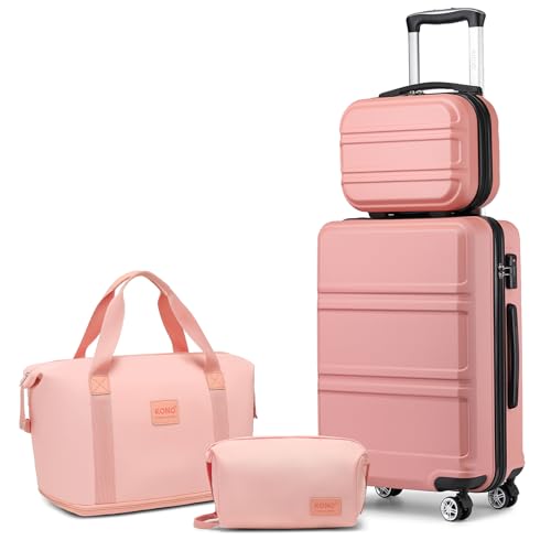Kono 4-Piece Luggage Set, Lightweight ABS Hardshell 12 Cosmetic Case and 20 Carry-On Suitcase with TSA Combination Lock Includes Travel Duffle Bag and Toiletry Bag (Nude)