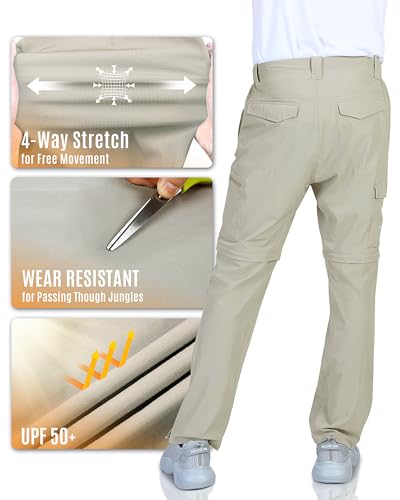 Outdoor Ventures Men's Zip Off Walking Trousers Lightweight Breathable Hiking Pants Quick Dry Stretch Work Cargo with Zip Pockets Beige 34W / 34L - Image 4