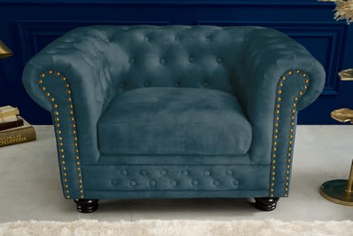 Riess Ambiente Barocker Sessel Chesterfield - Petrol - Sessel aus Samt, Federkern goldene Nieten mit Knopfheftung – Bild 5