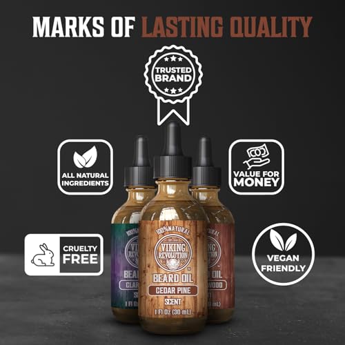 Viking Revolution - Beard Oil - All Natural Variety Beard Oil For Men With Argan & Jojoba Oils - Sandalwood, Cedar Pine, Clary Sage - Softens, Smooths & Strengthens - Gifts For Men - 3 Pack, 3 x 30 ml - Image 6