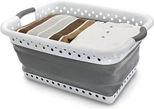 DWD ® Collapsible Laundry Basket  Large 58L Capacity Sturdy Folding Washing Bin with Comfortable Grip Handles  Neat and Tidy Space Saving Solution for your Dirty Clothing Home Bedroom