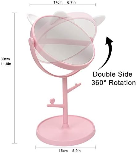 Louphee Bedroom Mirror-&Makeup Mirror in Cute Cat Ears Shape for Girls Gifts in Bathroom or Bedroom- Pink