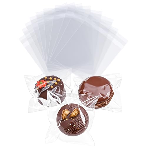 ROSPAKTEK 100Pcs 3 x3Inch Chocolate Ball Bags Truffle Bags Macaron Bag Chocolate Covered Ore Bag Self Adhesive Bakery Treat Packaging for Cookies Candy Brownie Party Favor Wedding Birthday