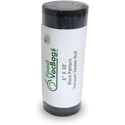 FoodVacBags 8X50 Black & Clear Vacuum Sealer Bag Roll, Heavy-Duty, Commercial Grade, Odor Resistant, Sous Vide, Light Protection, Smell Proof