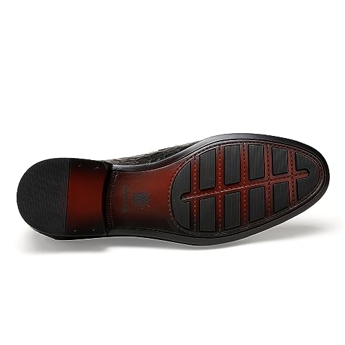 Image of Mens Leather Penny Loafers, Classic Crocodile Printed Business Dress Shoes with Metal Buckle Slip on Penny Shoes for Mens
