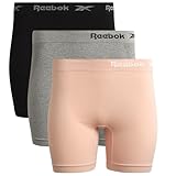Reebok Womens Boyshorts Underwear - 3 Pack Soft Stretch 6' Inseam Long Leg Boyshort Panties Seamless Underwear for Women, Size Small, Rose Dust/Grey/Black