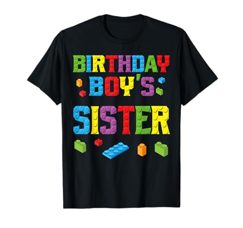 Master Builder Birthday Boy's Sister Building Bricks Blocks Maglietta