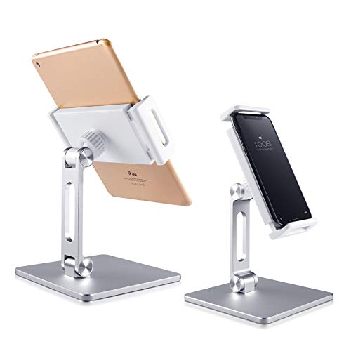 [Steady Support] Cell Phone Stand for Office Desk Angle Height Adjustable Aluminum Desktop Phone Holder Dock Compatible with iPhone 12/11 Pro Max X XR XS SE Mini Samsung Galaxy S20+ S20 S10+ S10 iPad