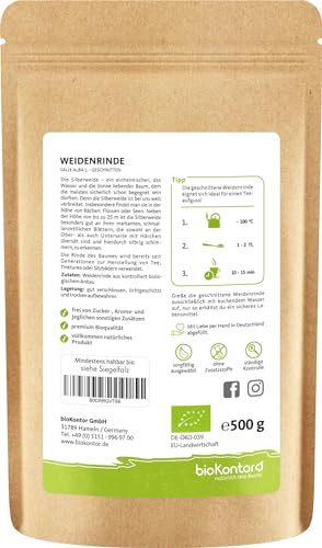 Weidenrinde BIO - Salix alba Tee geschnitten und getrocknet - loser Weidenrindentee bio von bioKontor (500 g)