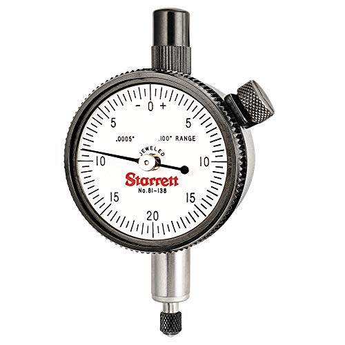Starrett 81-138J Indicador de dial con rango de 0.100 pulgadas y lectura de esfera 0-20-0
