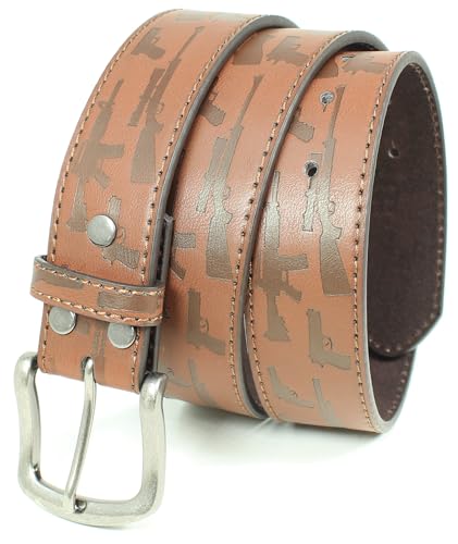 Firearms Pattern Leather Belt Strap and Metal Buckle 1.5" Wide with Snaps - Handgun Rifle Shotgun Guns2