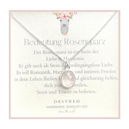 DESYREH - Handmade Rosenquarz Kette mit Damen, Kette Silber 925 mit...