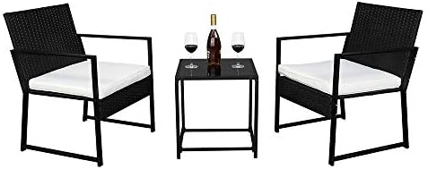 MoonHome 3 Pieces Patio Set Outdoor Wicker Patio Furniture Sets Modern Bistro Set Rattan Chair Conversation Sets with Coffee Table for Yard and Bistro