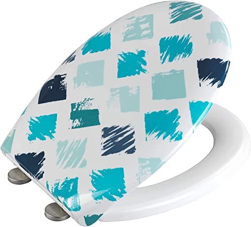 WENKO WC-Sitz Rhombus, Toilettensitz mit Absenkautomatik, WC-Deckel bis 200 kg belastbar, mit Fix-Clip Befestigung, Duroplast
