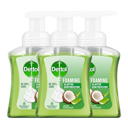 Dettol Foaming Handwash Pump – Aloe Coconut (Pack of 3-250ml each) | Rich Foam | Moisturizing Hand Wash | Soft on Hands