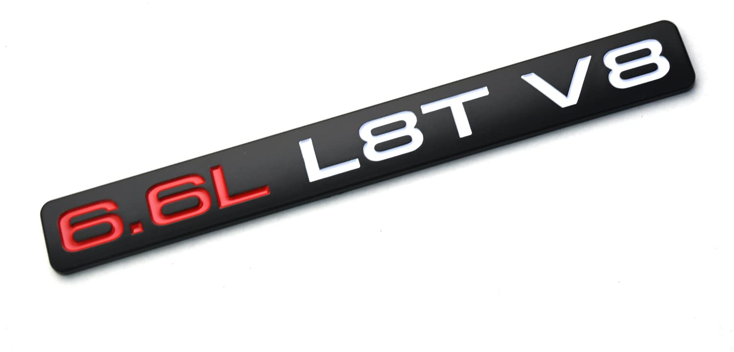SSDD New 6.6L L8T V8 Liter Gas Emblem Engine Hood Badge 3D Door Nameplate Replacement for 2020-2022 Chevrolet Silverado 2500HD 3500HD Sierra Redline OEM (Red/White) (CH-6.6LL8T)