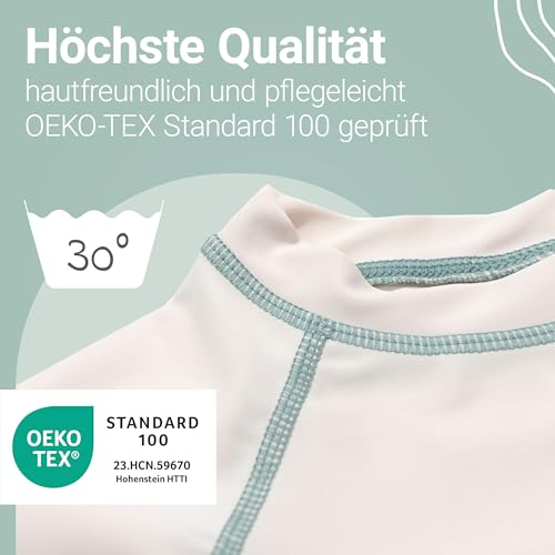 LaLoona Baby UV Schutz Badeset | Lange Badehose und Schwimmshirt mit UPF 80+ | UV Kleidung schnelltrocknend & Oeko-TEX Standard 100 geprüft - Off White Mint - 74/80