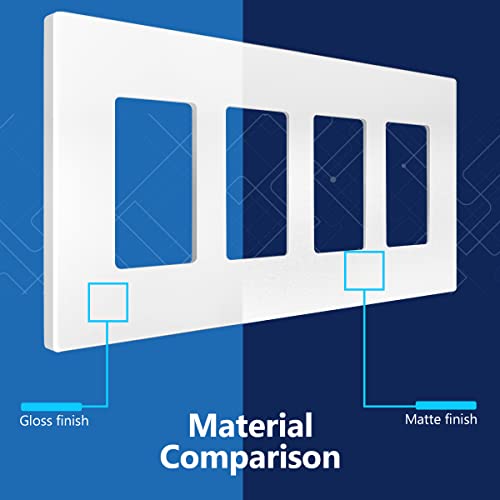 Image of LIDER Quadruple Decorator Switch Cover, Screwless Wall Plate, Mid-Size 4-Gang 4.88 inch x 8.58 inch, LSWP-34M-W, UL Listed, Thermoplastic, Matte White, 1-Pack