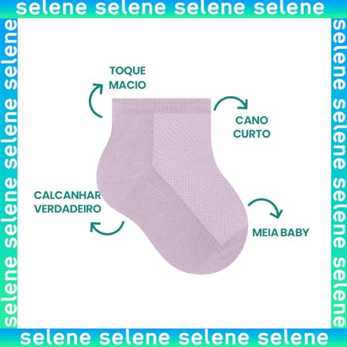 Kit 06 Pares De Meias Infantil Cano Curto Selene Algodão | 2 Branco - 2 Cinza - 2 Preto | M - (21 a