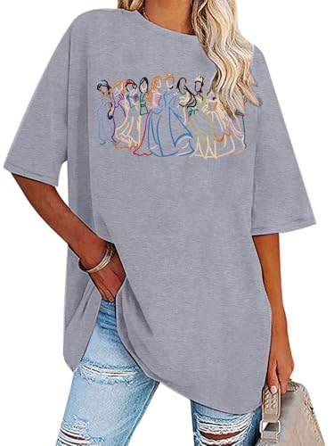 BANGELY Magical Shirt Women Cute Embroidered Magic Princess T-Shirt Family Vacation Shirt Casual Short Sleeve Tee Top Grey