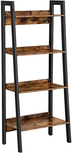 VASAGLE Ladder Shelf, 4-Tier Home Office Bookshelf, Freestanding Storage Shelves, for Living Room Bedroom Kitchen Balcony, Metal Frame, Easy to Assemble, Industrial, Rustic Brown and Black LLS054X01
