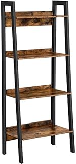 VASAGLE Ladder Shelf, 4-Tier Home Office Bookshelf, Freestanding Storage Shelves, for Living Room Bedroom Kitchen Balcony, Metal Frame, Easy to Assemble, Industrial, Rustic Brown and Black LLS054X01