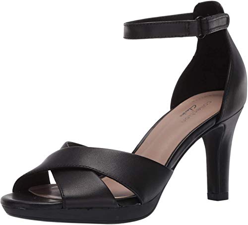Clarks Women's Adriel Cove Heeled Sandal, Black Leather, 8.5 W