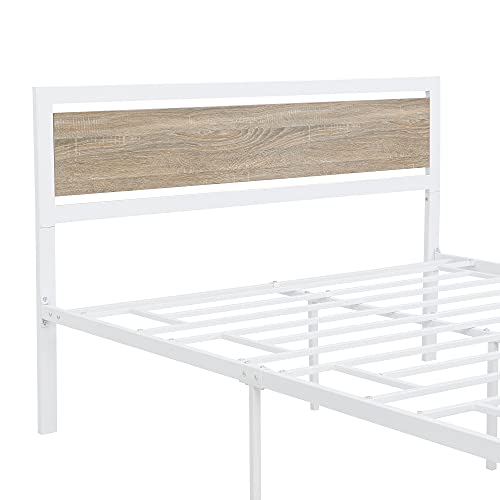 Polibi Queen Size Platform Bed, Metal And Wood Bed Frame With Headboard And Footboard, No Box Spring Needed (White, Queen) #TOP4