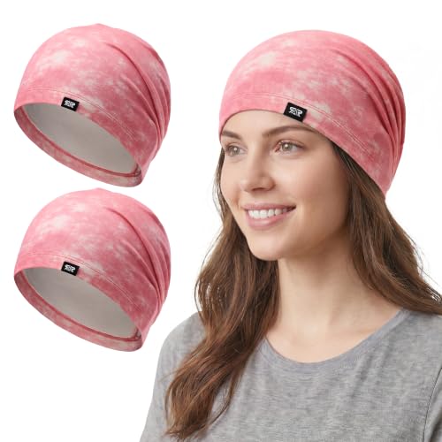2Pcs Slouchy Beanie Hat for Men Women Lightweight Cotton Skull Cap Chemo Cap for Running Cycling All Seasons