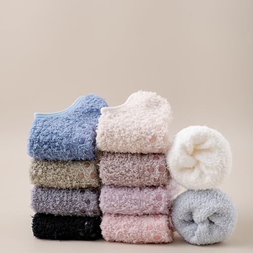 Image of SKOLA Cozy Winter Fuzzy Women Socks Grip Slippers Fluffy House Non Skid Microfiber Socks