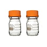 Pyrex Round Media Storage Bottle with GL45 Screw Cap - Borosilicate Glass Bottles with Caps - Premium Scientific Glassware for Labs, Classrooms or Home Use Glass Container, 100mL, 2/Pk