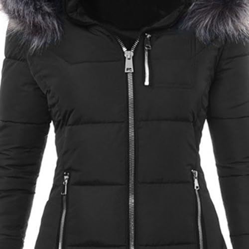 JEsilunmaMY Women's Slim Fur Hooded Puffer Jacket Warm Winter Coat Thicken Parka With Zip Pocket Insulated Padded Snow Jacket3