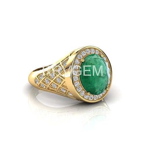 Bague émeraude 6 carats en plaqué or pour homme et femme fait main