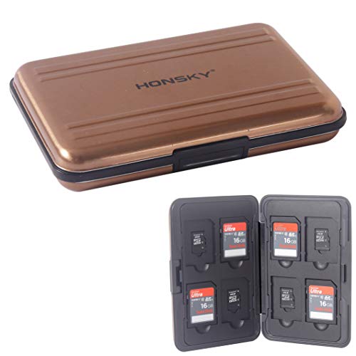 SD Card Case, Aluminum Memory Card Holder, Memory Card Case Organizer Storage for SD Cards, Micro SD Cards, SDHC SDXC TF UHS-I, Brown