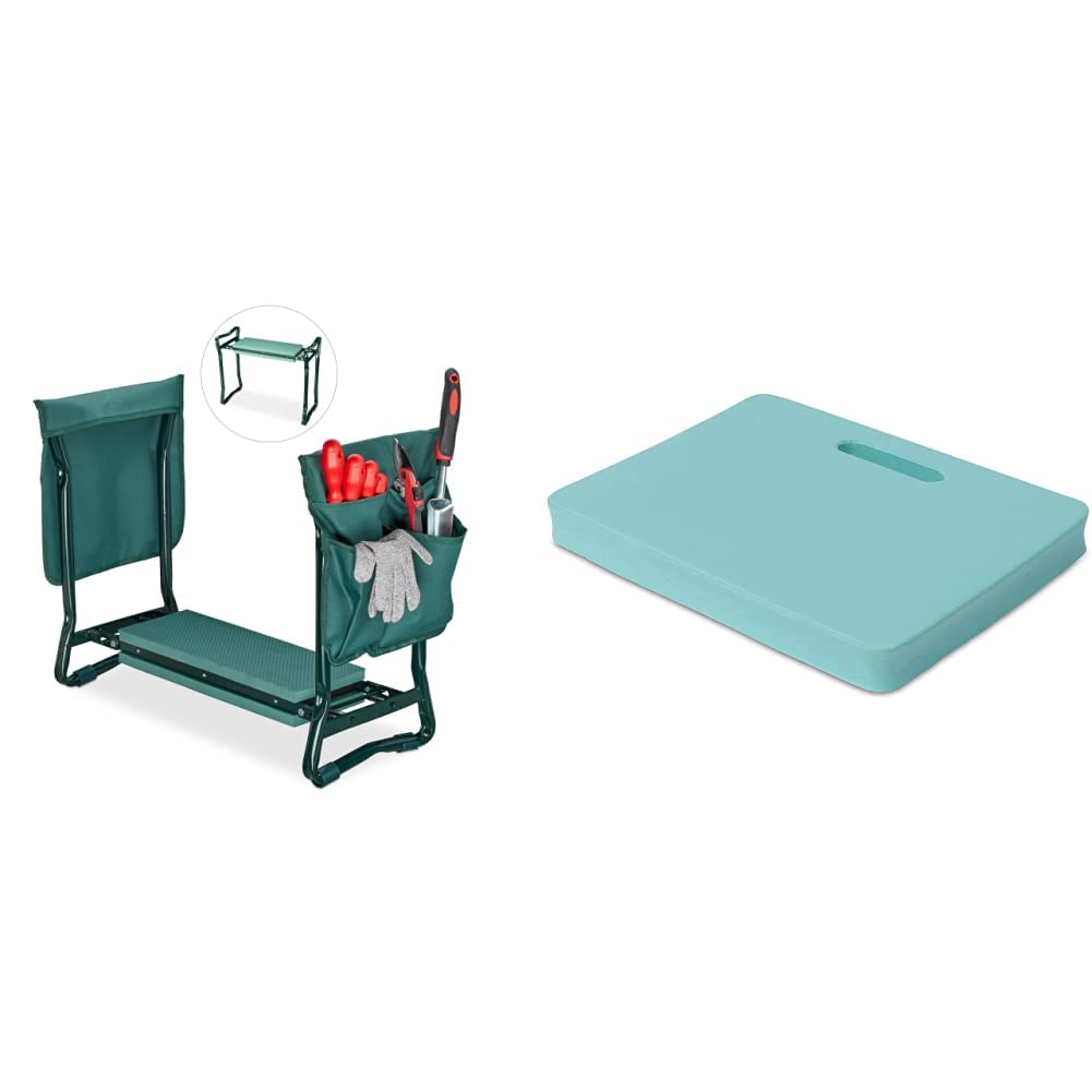 Relaxdays, grün Kniebank, weiches Kniekissen, 2 Taschen, klappbar, Kniehilfe Gartenarbeit, bis 150 kg, HBT 50x60x27,5cm, Eva, Gartenbank & Windhager Permium Kniekissen, türkis, 40 x 30 x 4 cm, 06254
