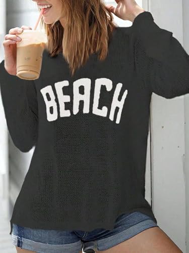 Image of Urchics Womens Casual Sweater Women's Casual Loose Letter Print Long Sleeve Knitted Pullover