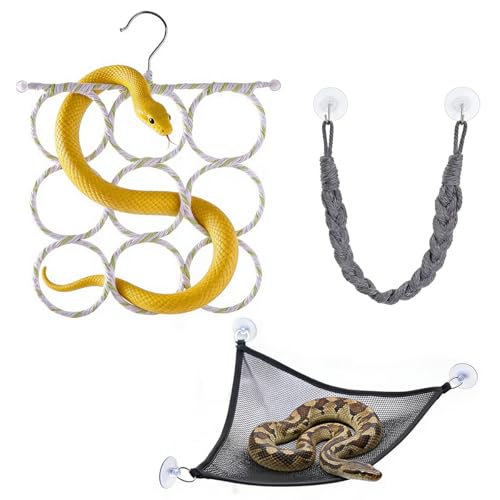 JYZXLAFF 9-Loop Snake Climbing Rings & Climbing Rope, Snake Reptile Hammock for Small Ball Python Corn Snakes Lizards, Enriched Snake Habitats, Small Reptile Tank Accessories