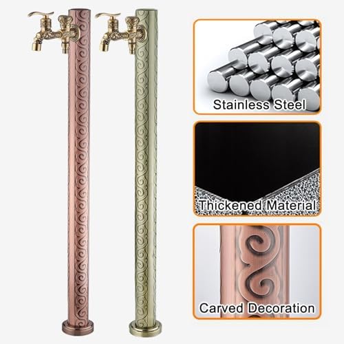 Outdoor Stainless Steel Water Column with Spigot - Antifreeze Hose Stand for Garden Irrigation & Car Wash, Durable 304 Steel, Perfect for Pastures (Red)